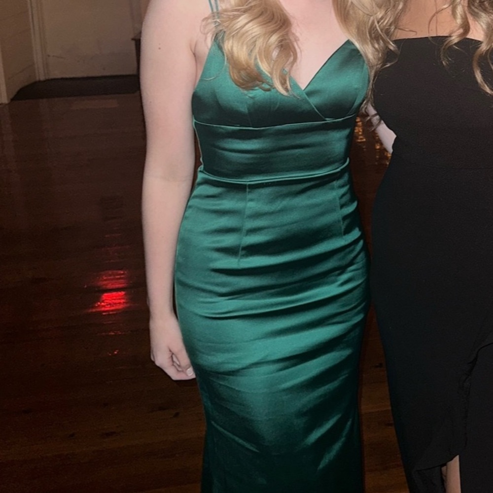 Sherri Hill Teal Satin Gown